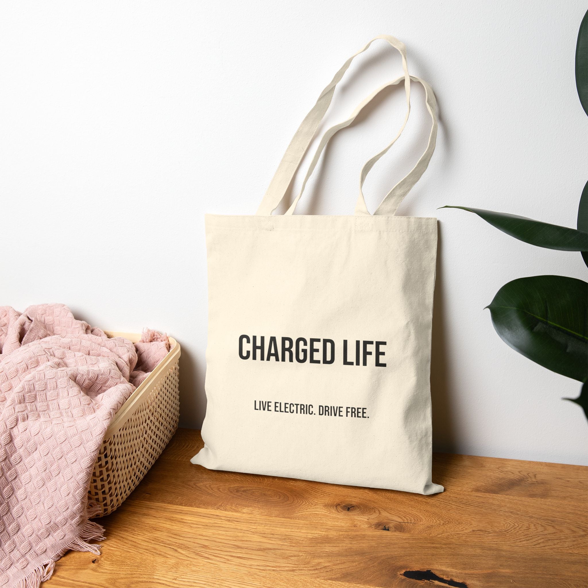 Charged Life Canvas Tote Bag | Electric  Vehicle Lifestyle Tote